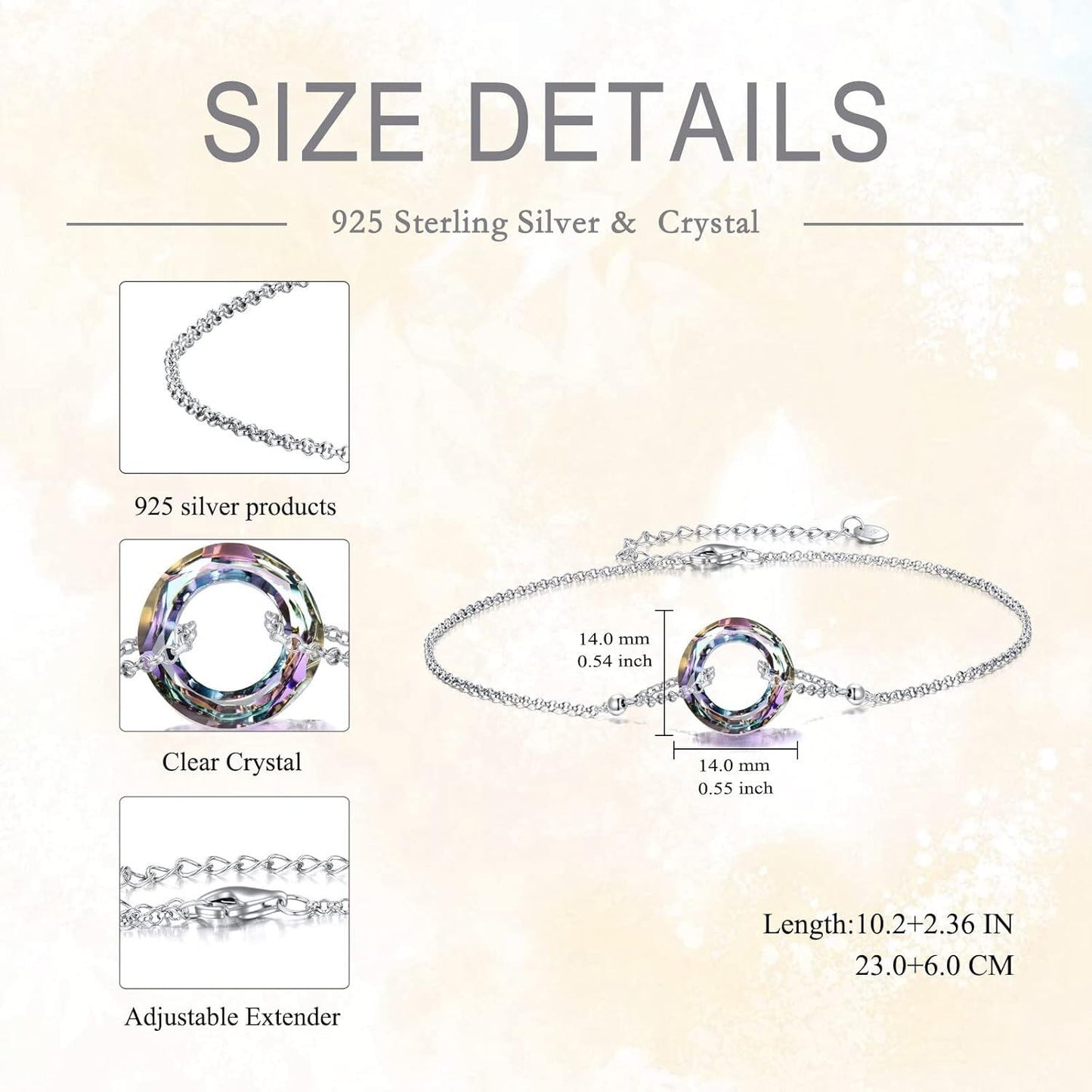 925 Sterling Silver Blue Crystal Circle Chain Bracelet for Women s