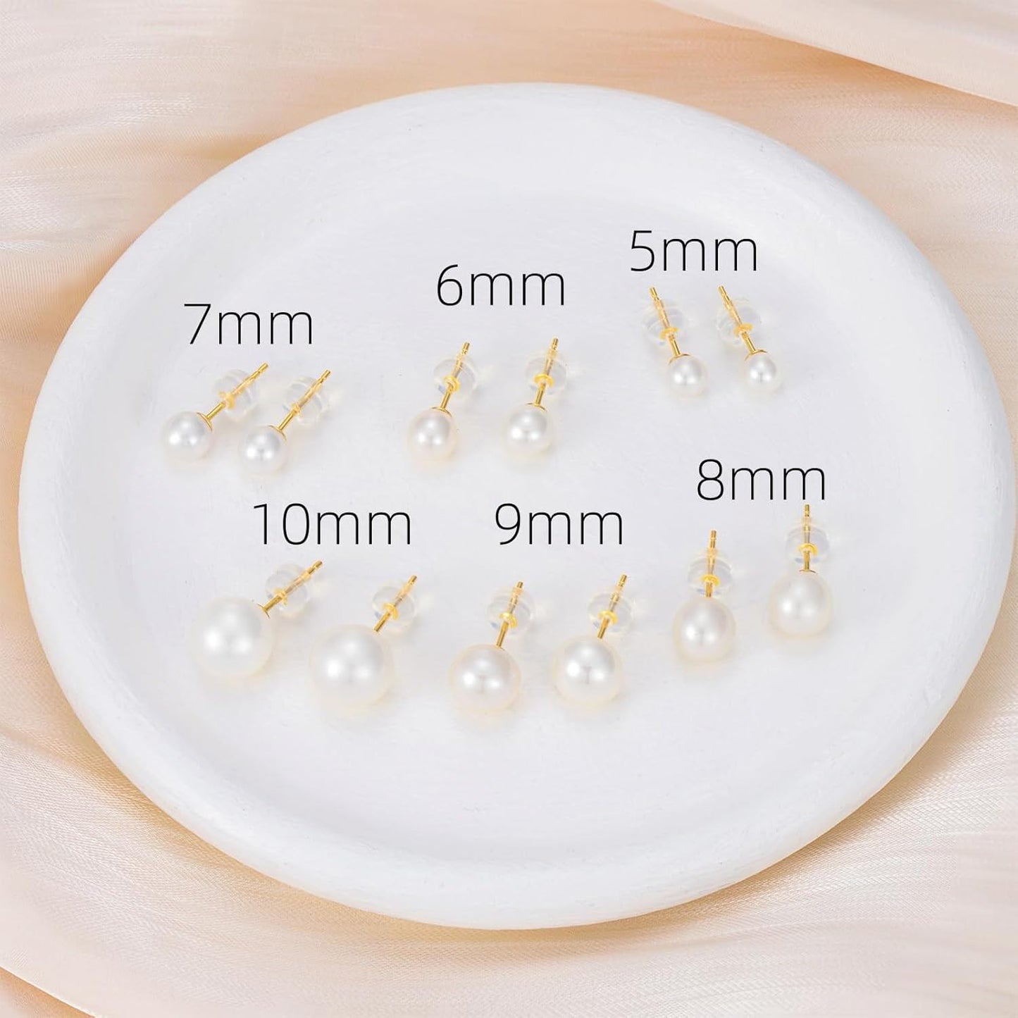 10K Gold AAAA+ White Freshwater Pearl 5 10mm Stud Earrings for Women