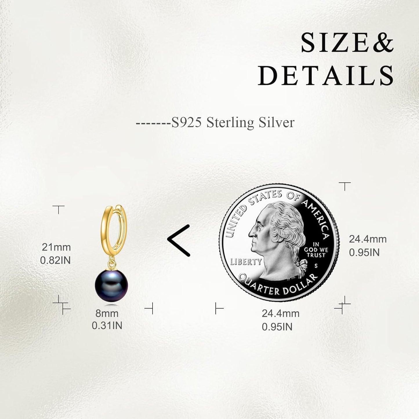 925 Sterling Silver Black Pearl Drop Hoop Earrings for Women
