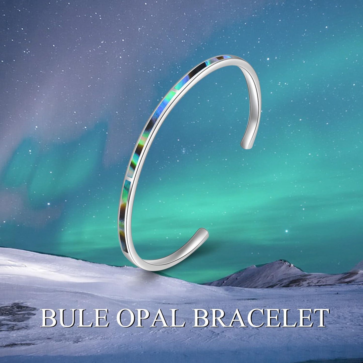 925 Sterling Silver & Abalone Shell Adjustable Cuff Bangle Bracelet with Opal Gemstones