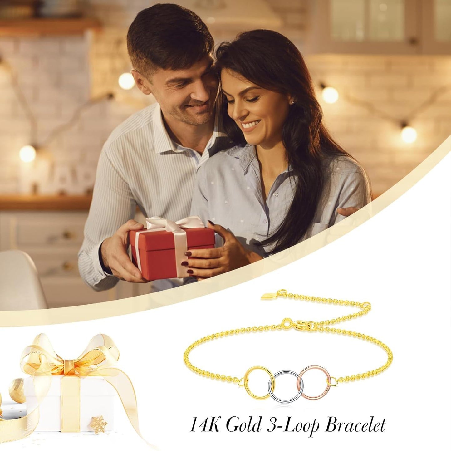 14K Gold Tri-Color Circles Link Chain Bracelet - Infinite Love  for Her