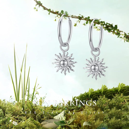 925 Sterling Silver Sun Dangle Earrings Hypoallergenic Hoop Earrings for Women Jewelry Lovers