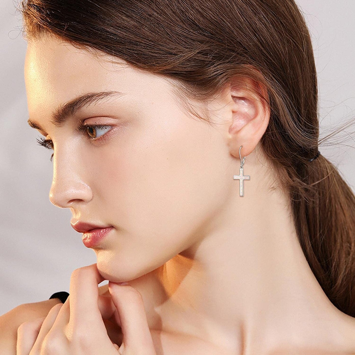 925 Sterling Silver Opal Cross Leverback Dangle Drop Earrings for Women and Men