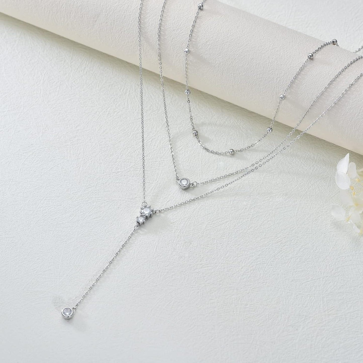925 Sterling Silver Bohemian Layered Y-Shaped Pendant Necklace with Three Vertical Bars and Triangular Drop - Holiday Gift for Her