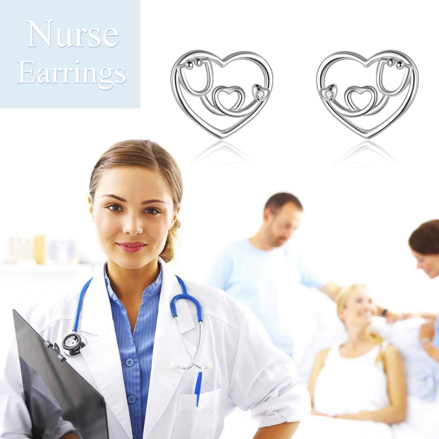 925 Sterling Silver Heart Stethoscope Stud Earrings for Nurses Gifts