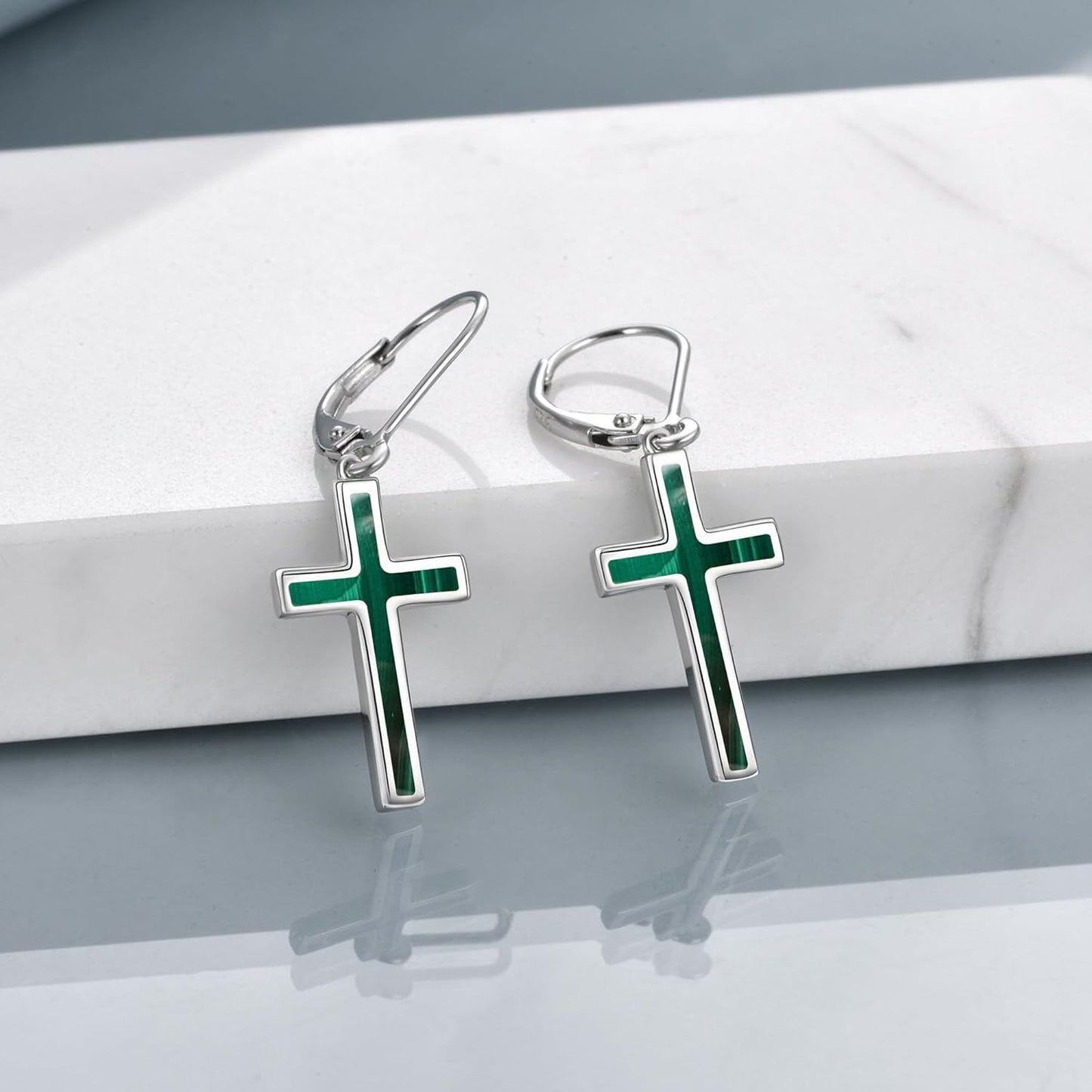 925 Sterling Silver Opal Cross Leverback Dangle Drop Earrings for Women and Men