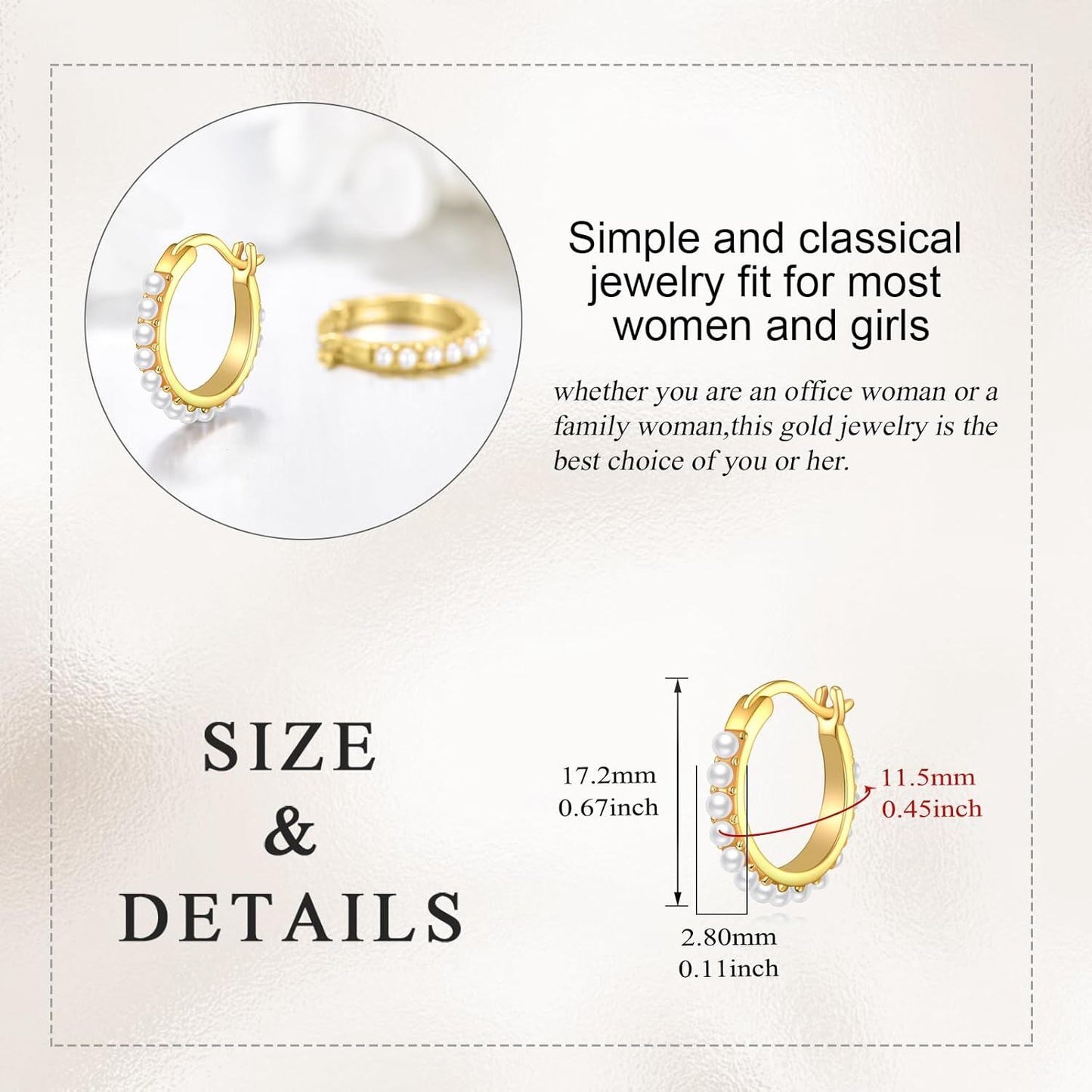 Gold Plated Accent 925 Sterling Silver Small Hoop Earrings with Mother of Pearl