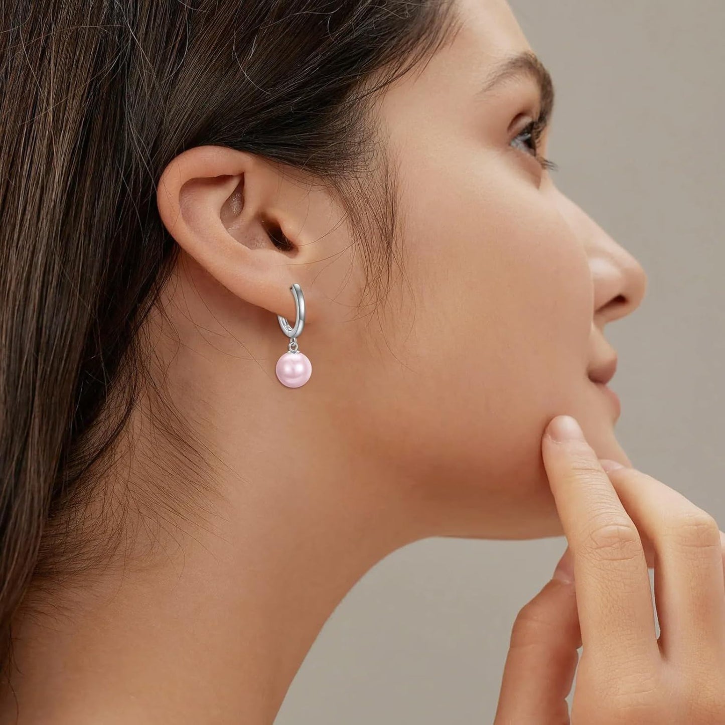 925 Sterling Silver Black Pearl Drop Hoop Earrings for Women