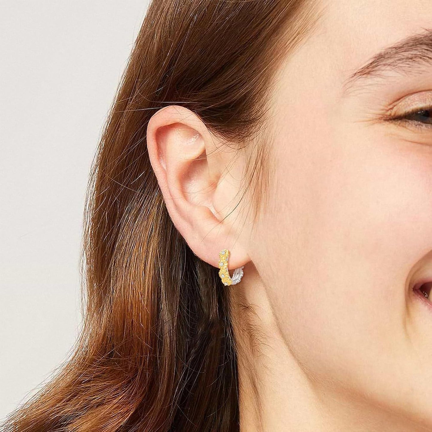 925 Sterling Silver Gold Plated Daisy Flower Huggie Hoop Earrings for Women and Girls 2 Pairs Set