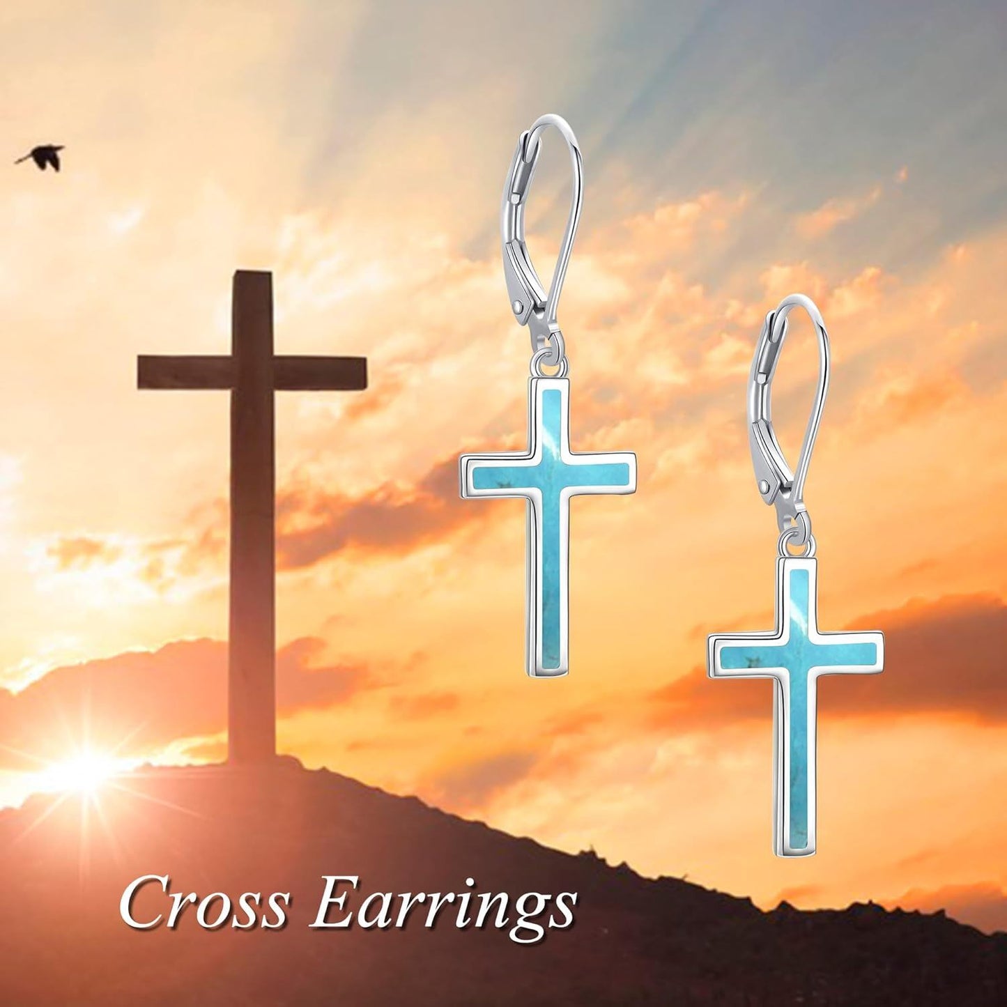 925 Sterling Silver Opal Cross Leverback Dangle Drop Earrings for Women and Men