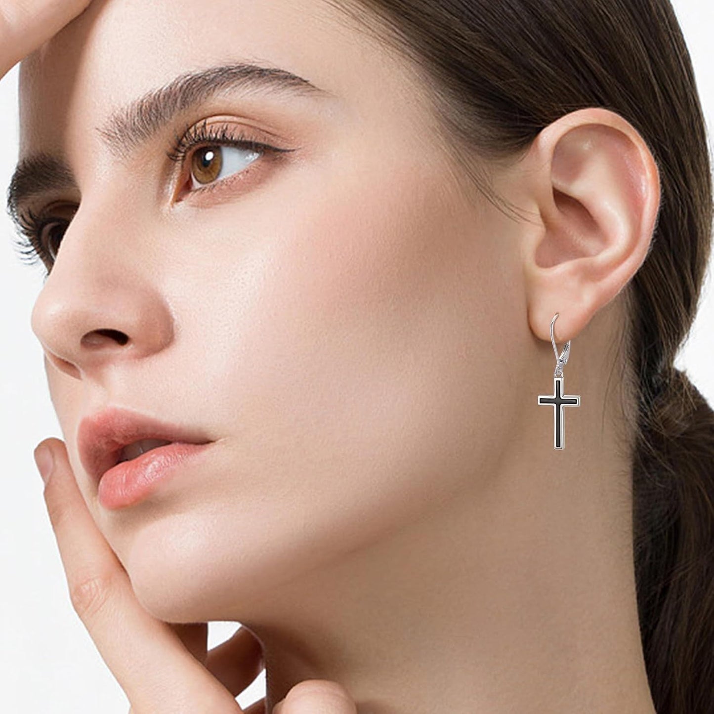 925 Sterling Silver Opal Cross Leverback Dangle Drop Earrings for Women and Men