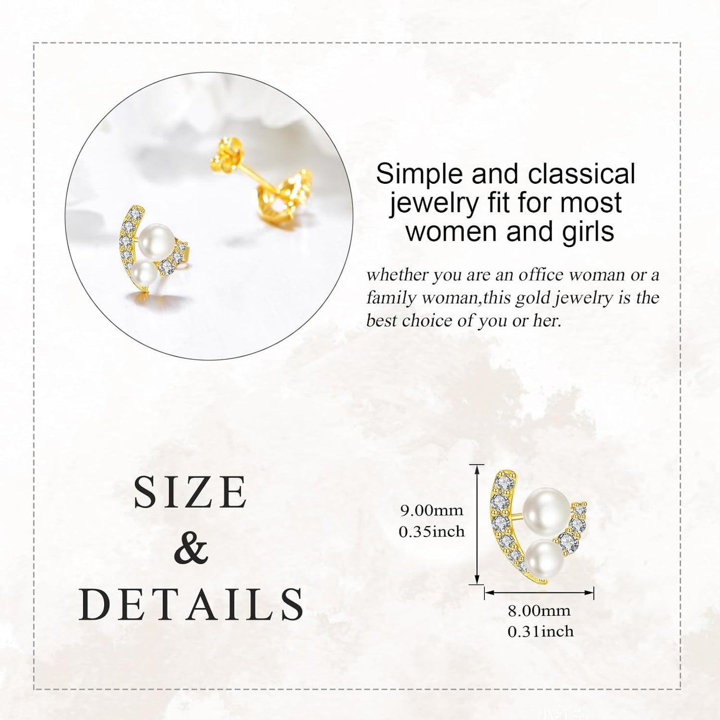 14K Gold Pearl Hoop Earrings Minimalist Dainty Ear Cuff Gift for Her