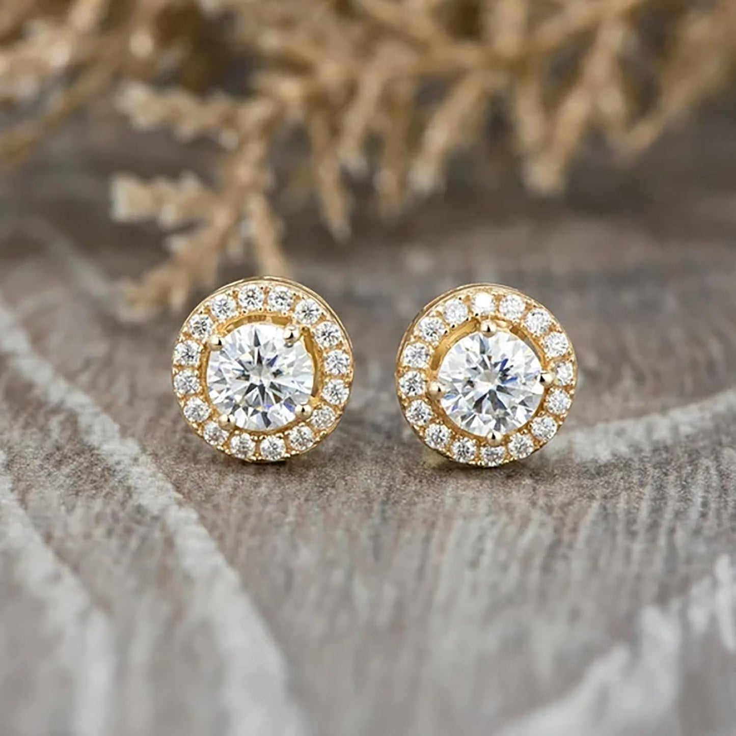 925 Sterling Silver 925 with Cubic Zirconia Cut Design and Round Shape Stone Halo Stud Earrings