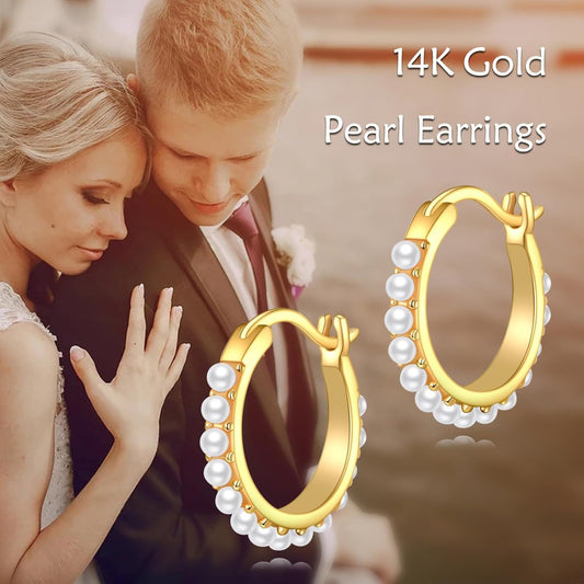 Gold Plated Accent 925 Sterling Silver Small Hoop Earrings with Mother of Pearl