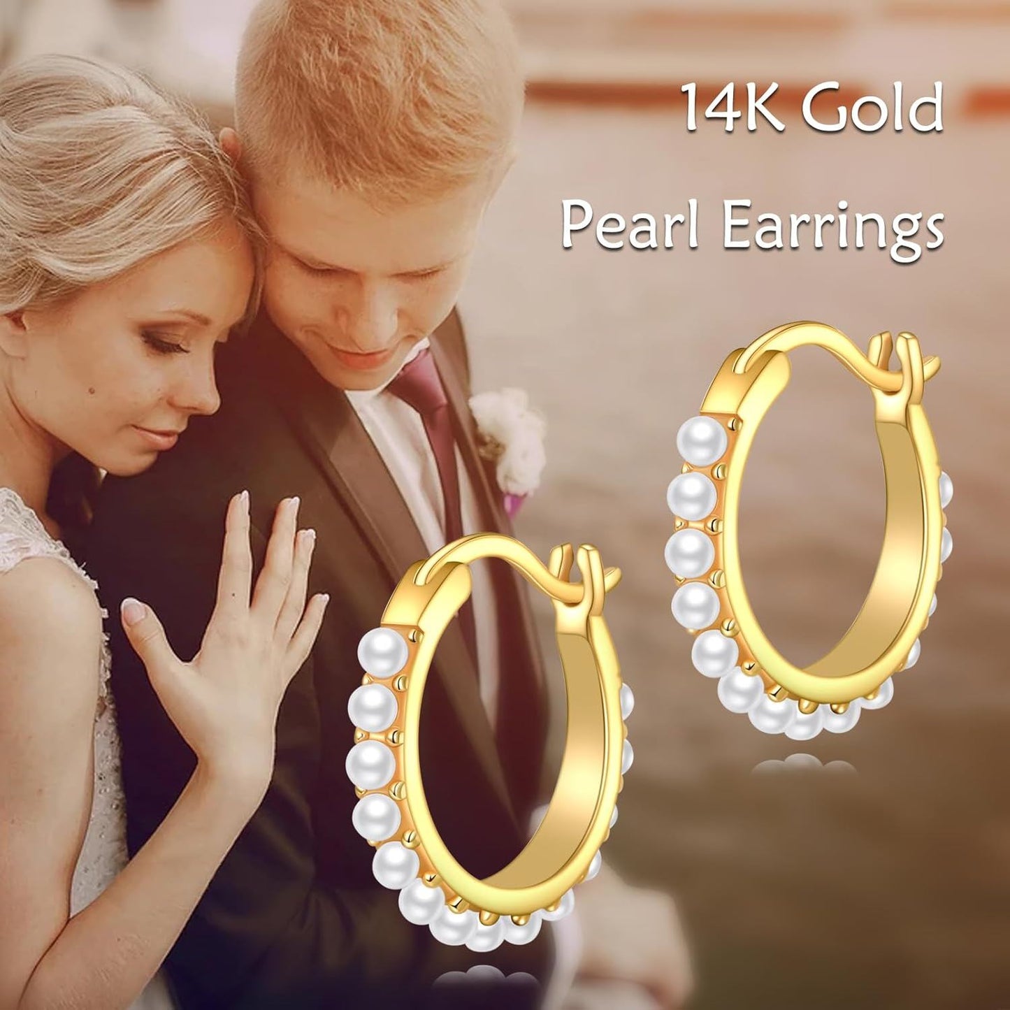 Gold Plated Accent 925 Sterling Silver Small Hoop Earrings with Mother of Pearl