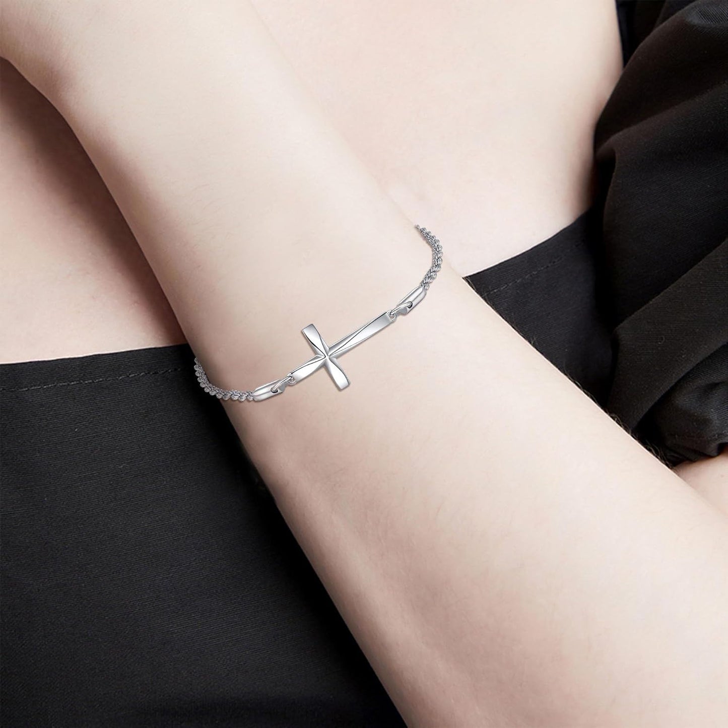 925 Sterling Silver Origami Cross Charm Chain Bracelet s for Women and Girls