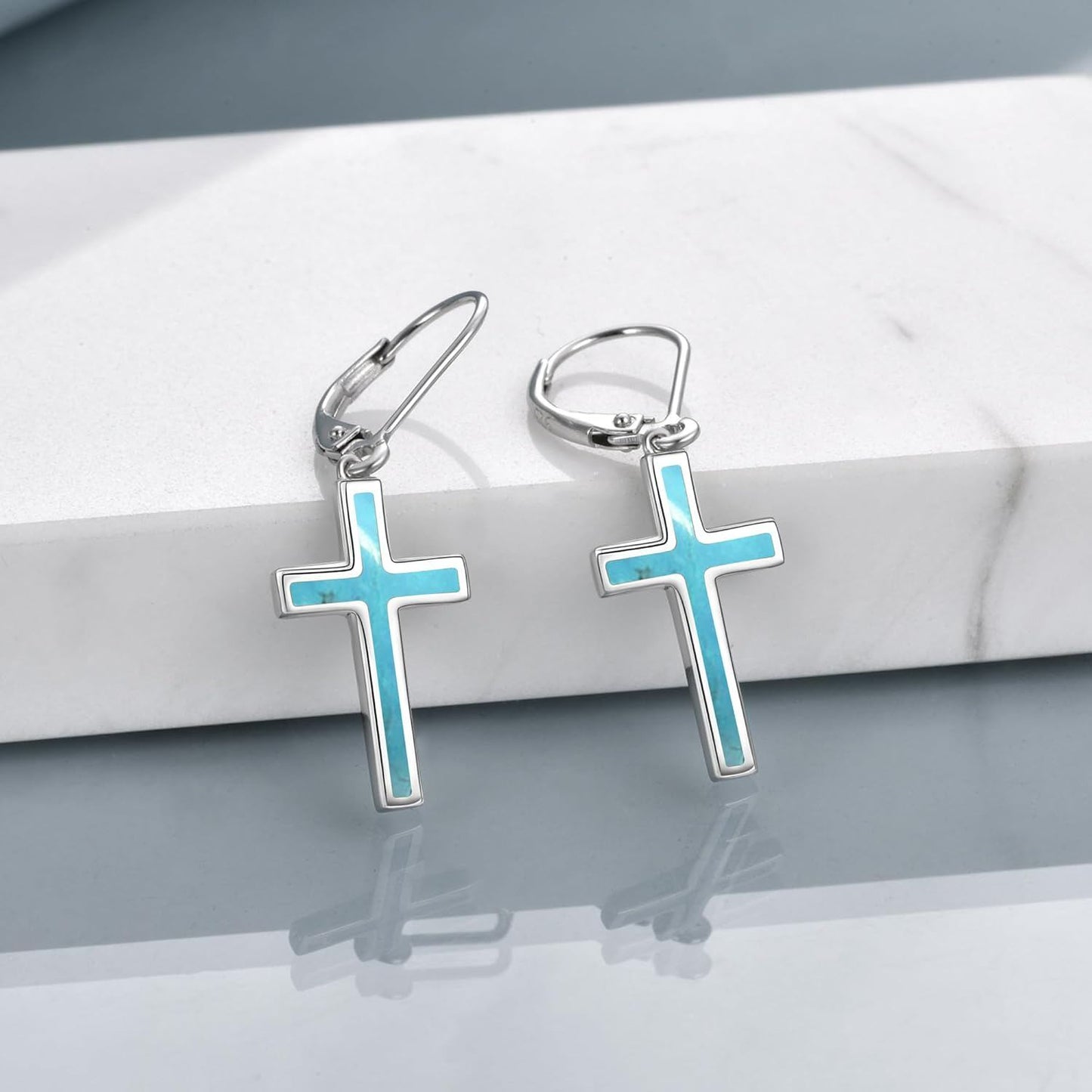 925 Sterling Silver Opal Cross Leverback Dangle Drop Earrings for Women and Men
