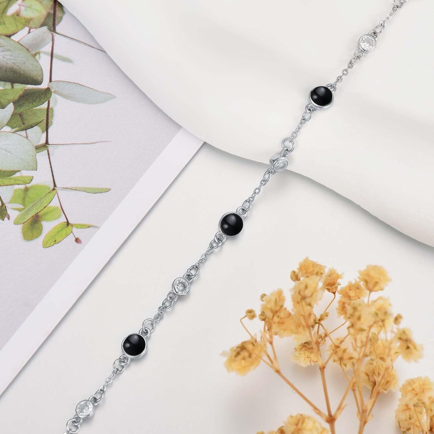 925 Sterling Silver Turquoise Beaded Chain Anklet Bracelet for Women