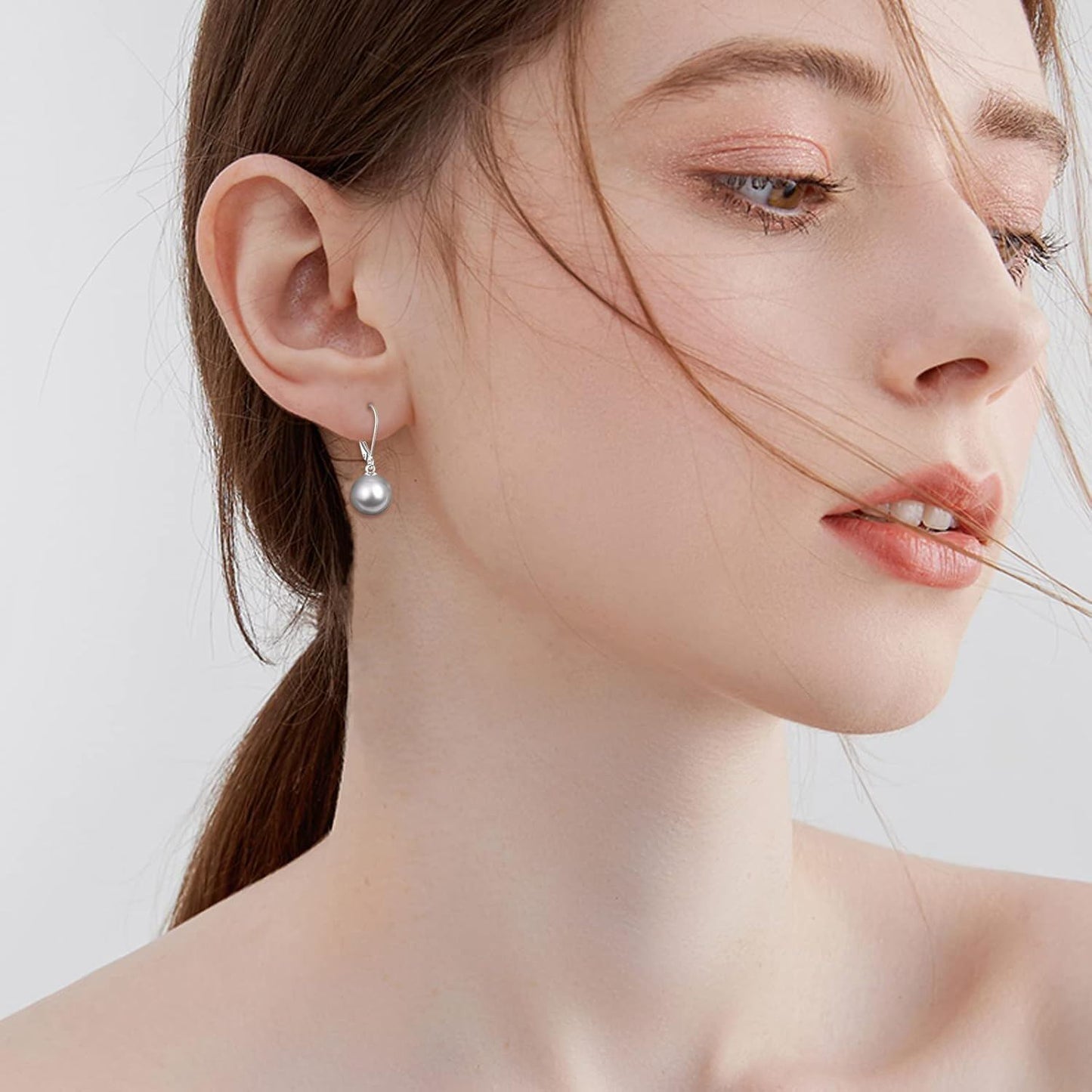 925 Sterling Silver Grey Freshwater Cultured Pearl Leverback Dangle Drop Earrings for Women