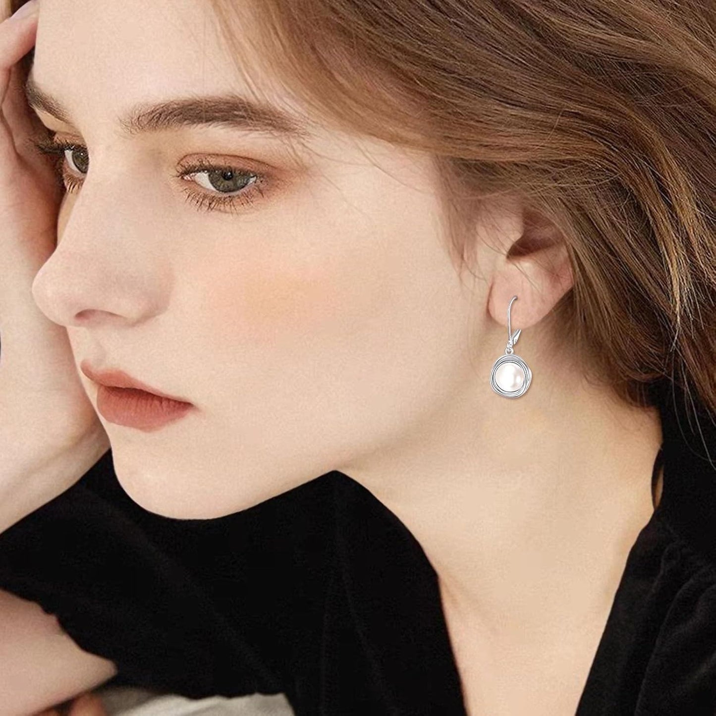 925 Sterling Silver Freshwater Cultured Pearl Leverback Drop Earrings