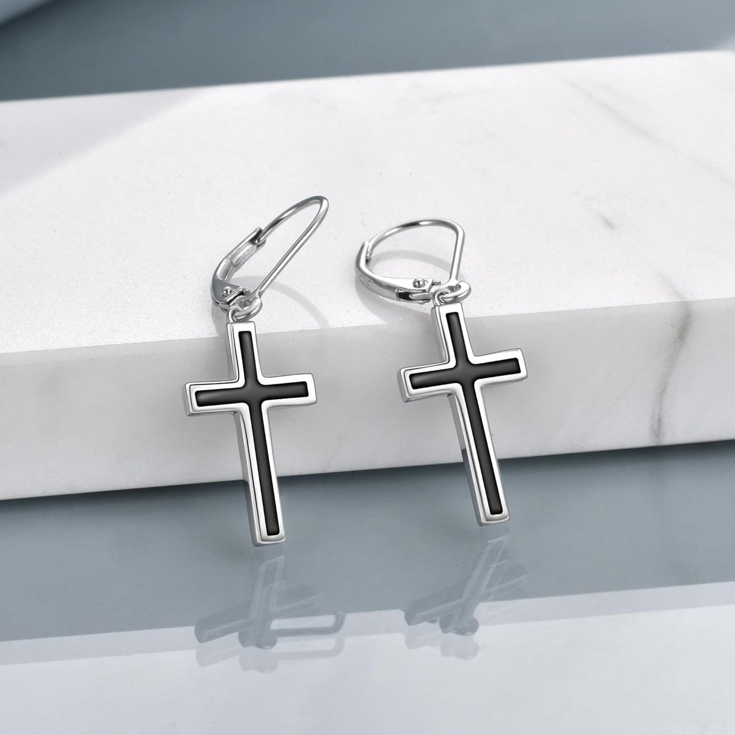 925 Sterling Silver Opal Cross Leverback Dangle Drop Earrings for Women and Men