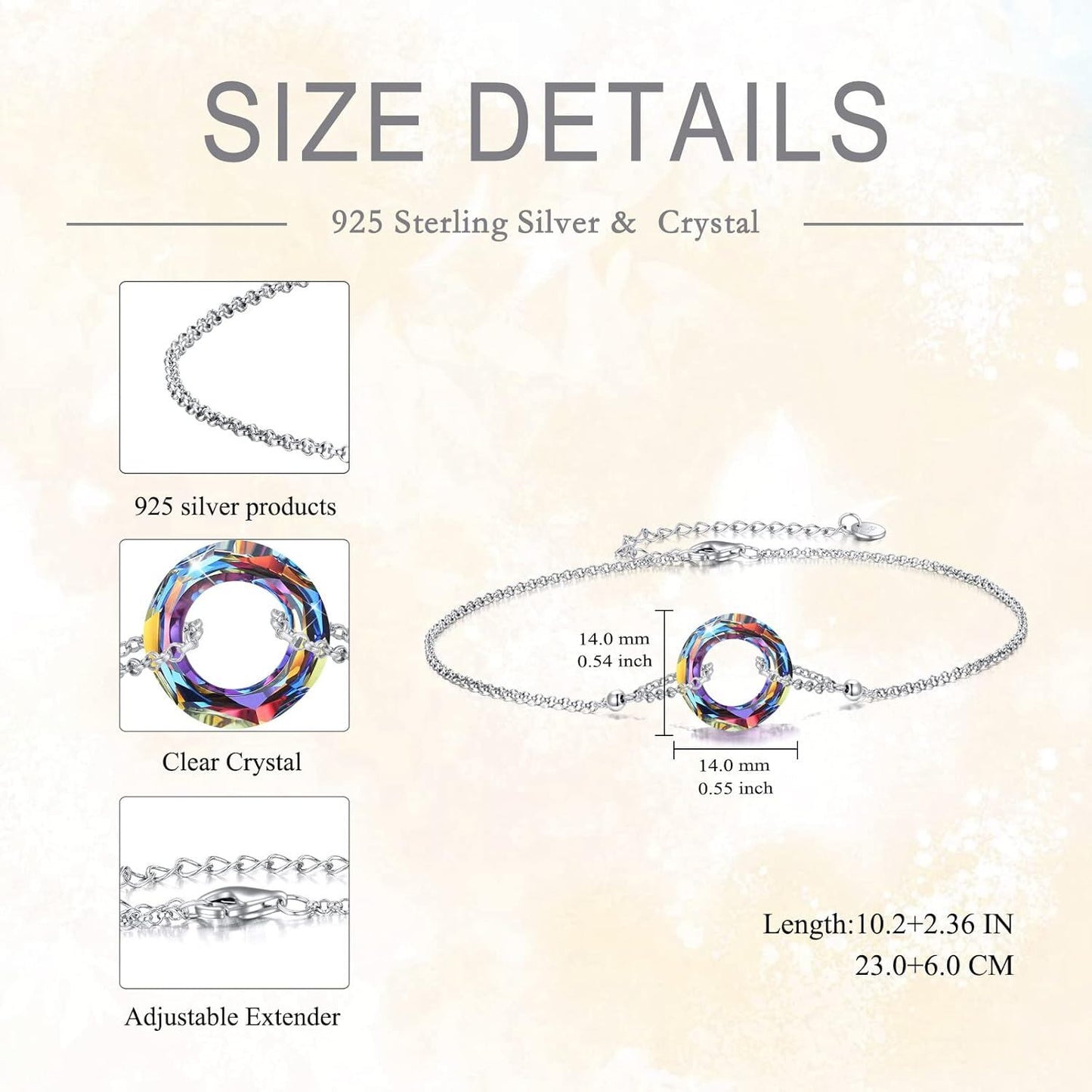 925 Sterling Silver Blue Crystal Circle Chain Bracelet for Women s