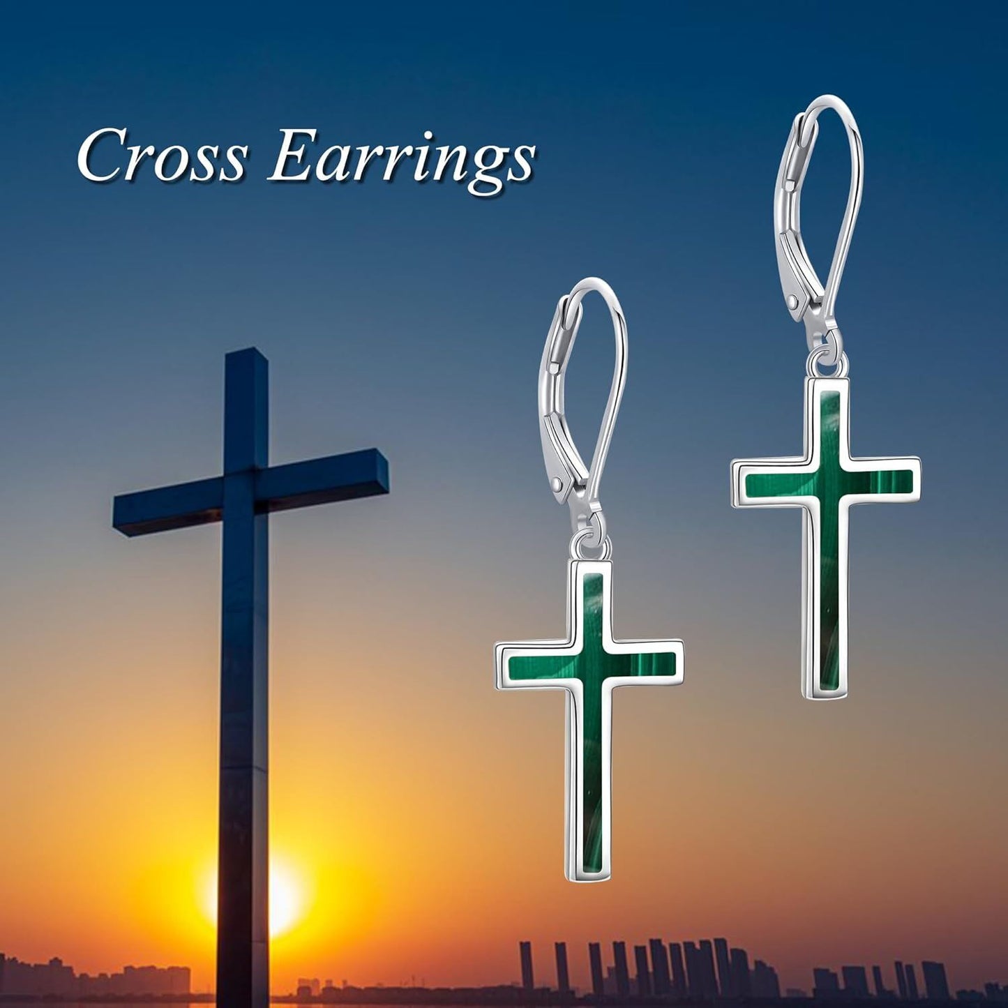 925 Sterling Silver Opal Cross Leverback Dangle Drop Earrings for Women and Men