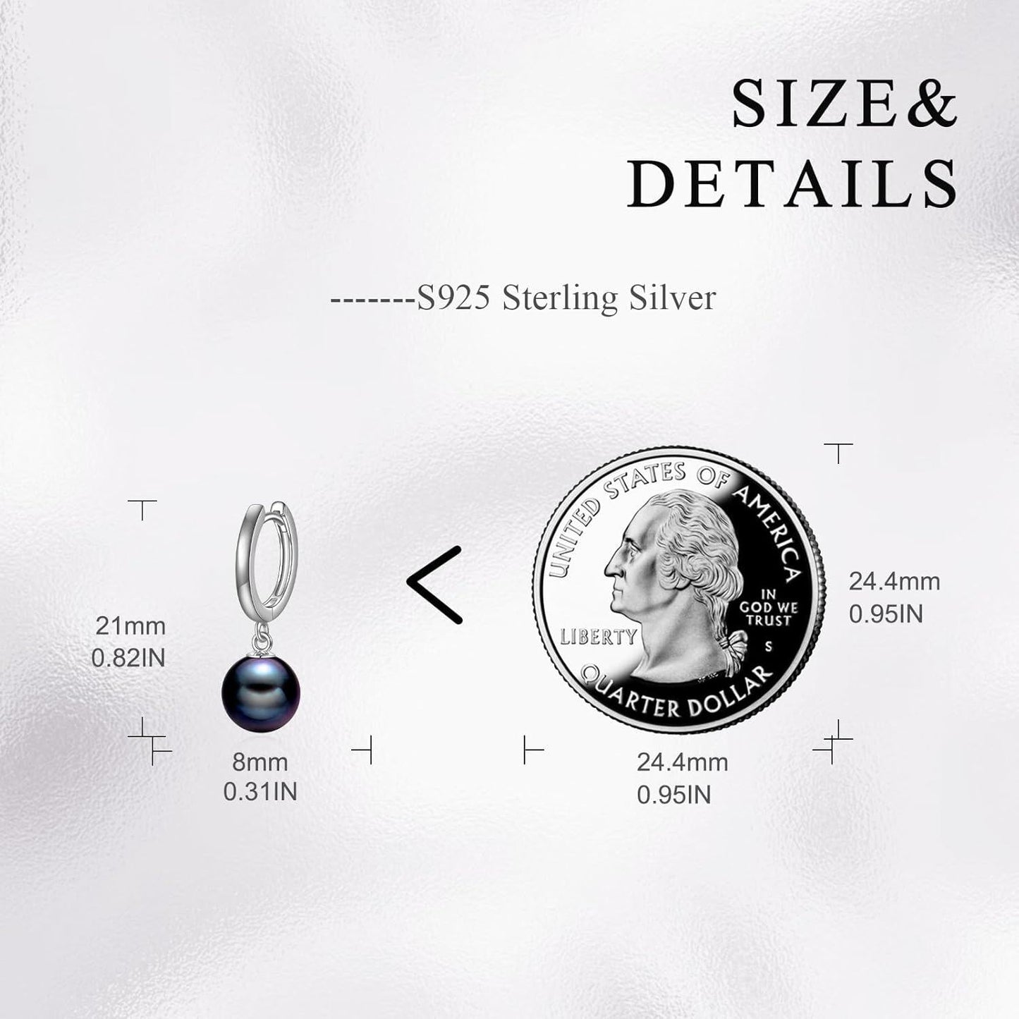 925 Sterling Silver Black Pearl Drop Hoop Earrings for Women