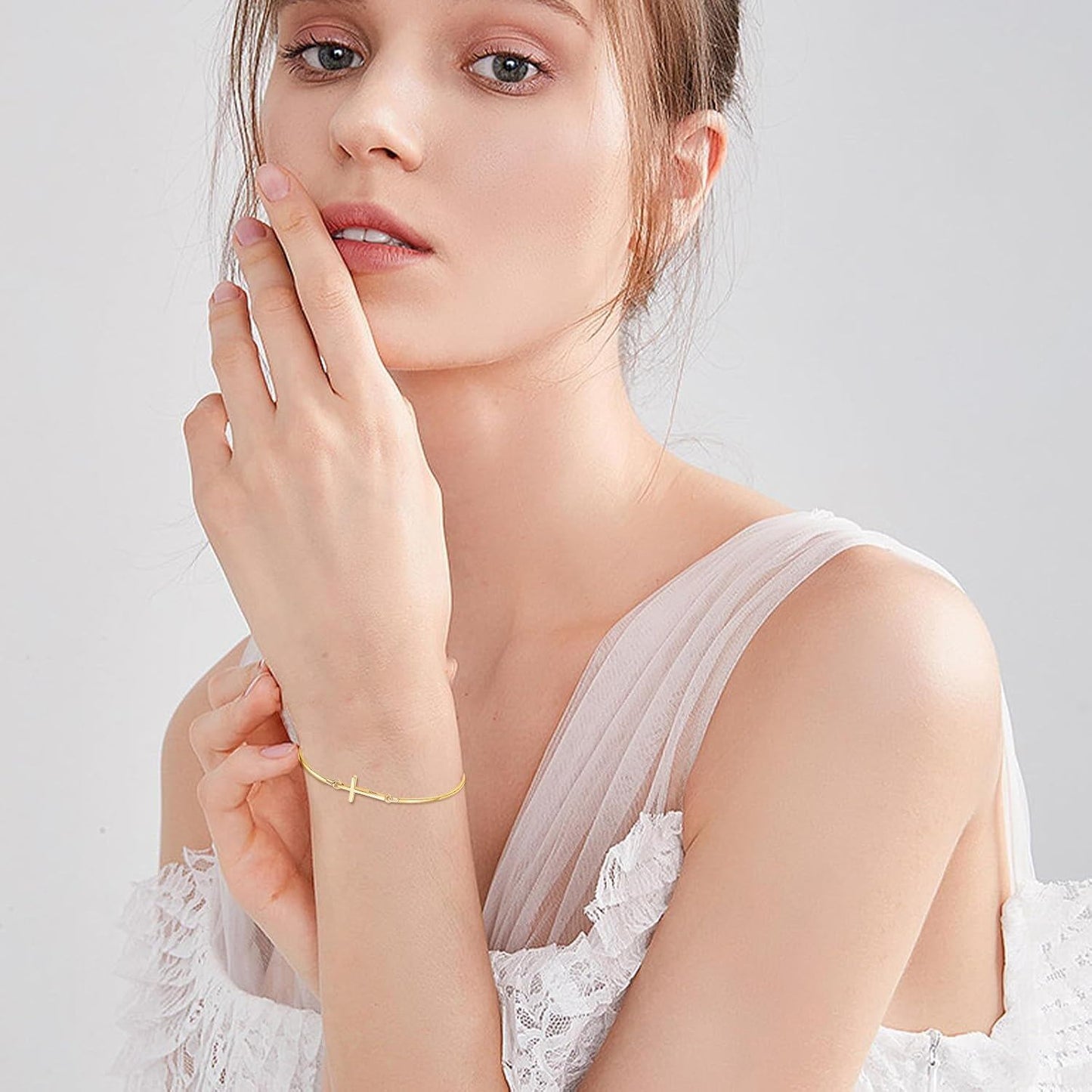 925 Sterling Silver Rose Gold Plated Infinity Cross Bangle Bracelet for Women - Christian Religious s