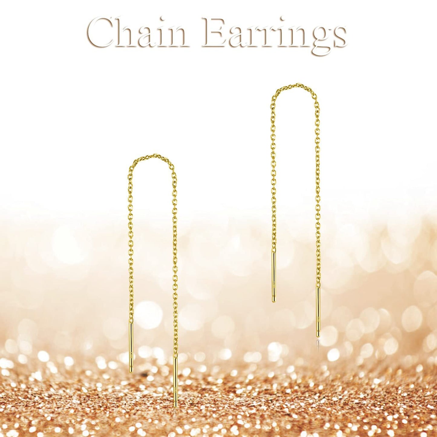 Gold 925 Sterling Silver Threader Chain Dangle Earrings with Long Bar Pendant for Women 925 Gold Plated Minimalist  Idea
