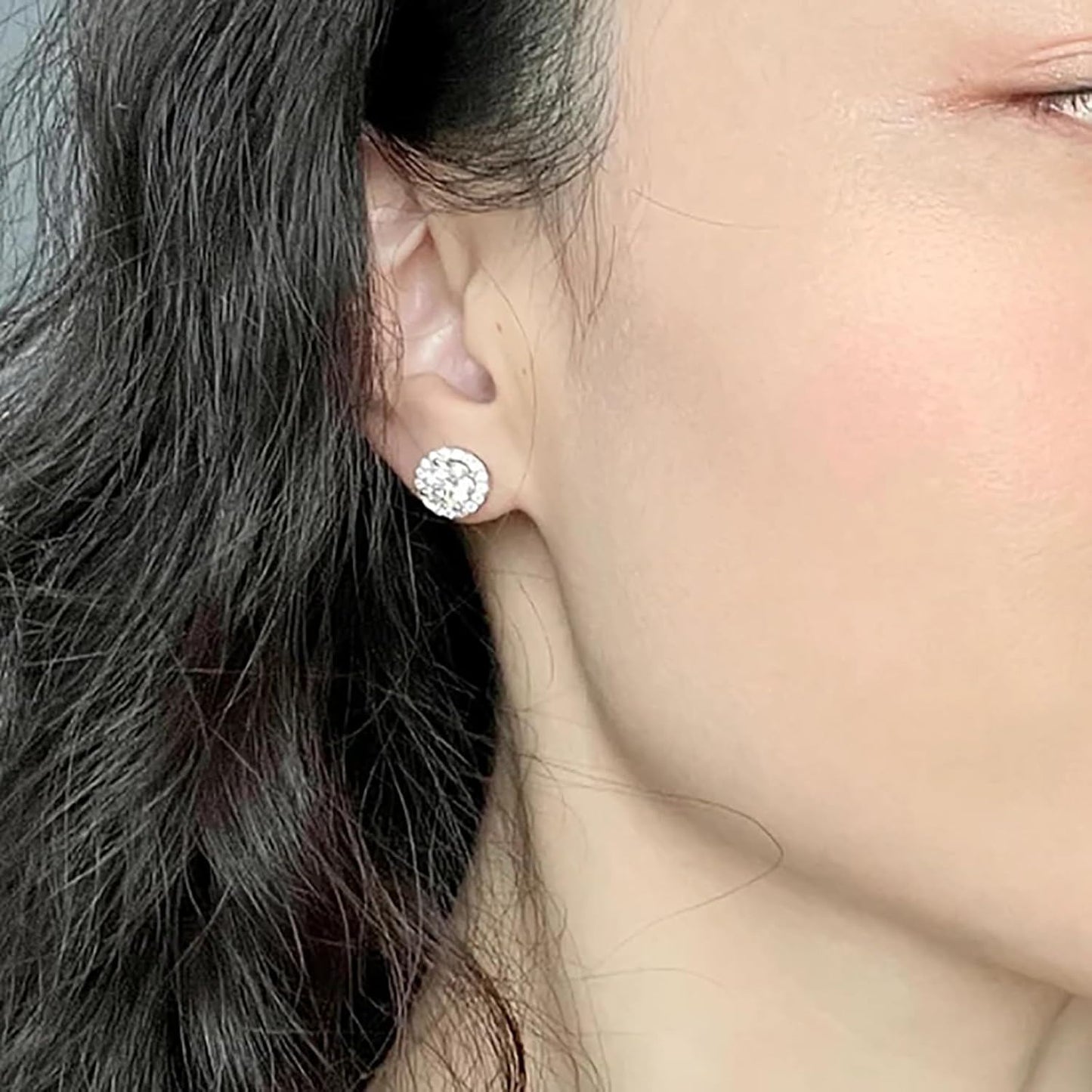 925 Sterling Silver 925 with Cubic Zirconia Cut Design and Round Shape Stone Halo Stud Earrings