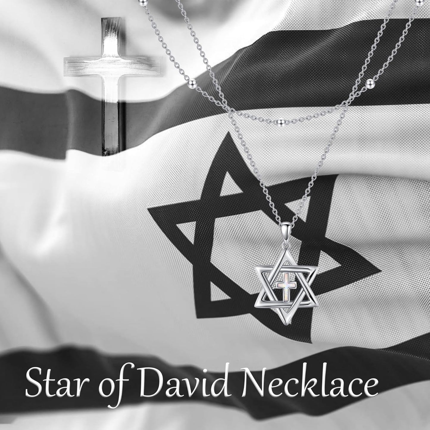 925 Sterling Silver Cross & Star of David Layered Pendant Necklace for Women Girls Gifts