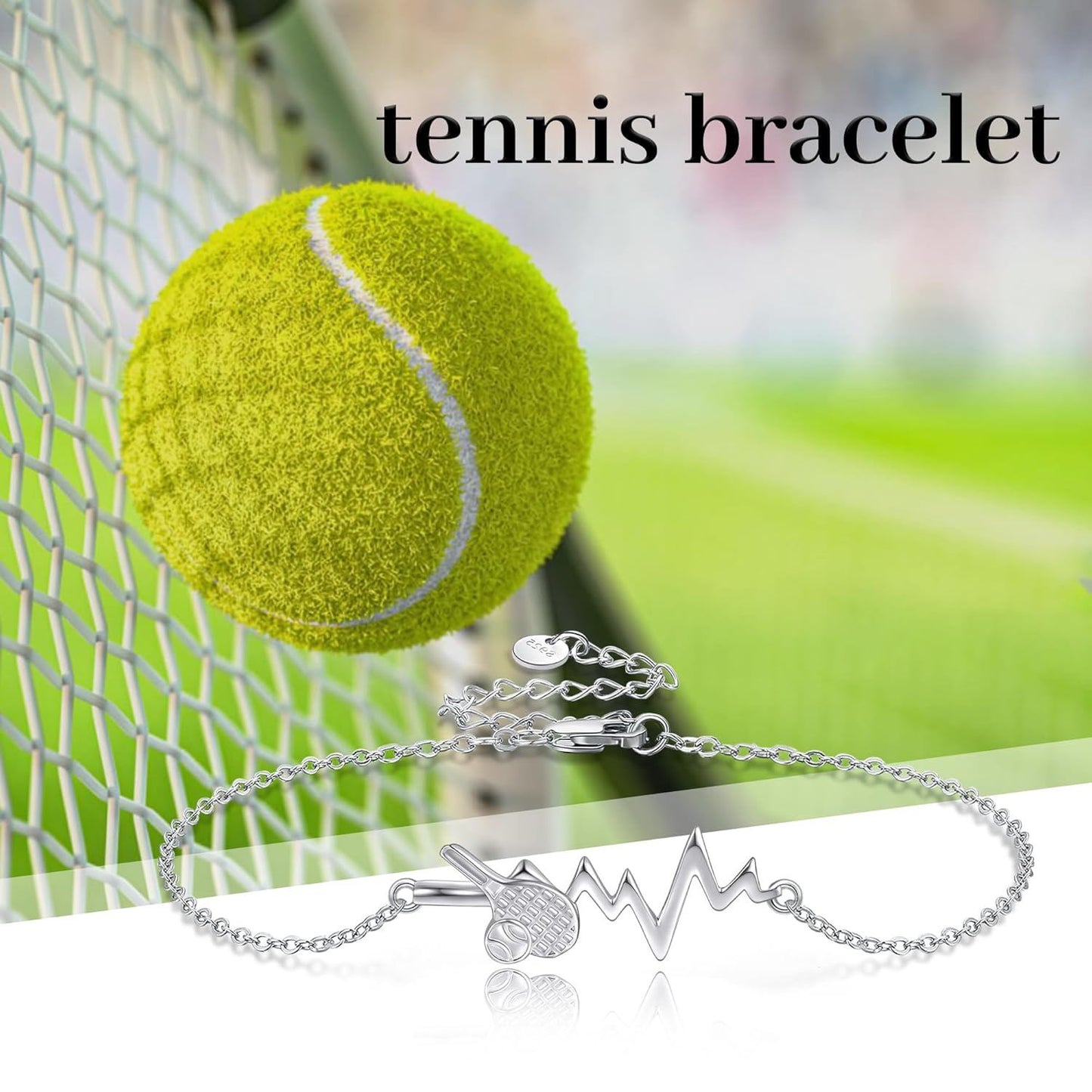 925 Sterling Silver Tennis Ball Heartbeat Charm Bracelet