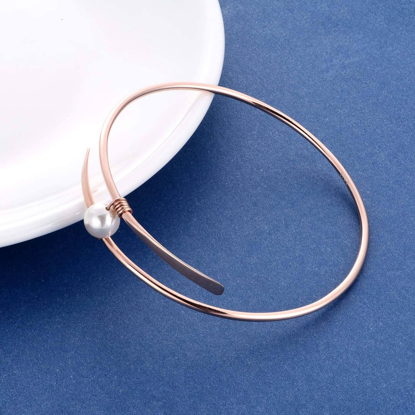 925 Sterling Silver 925 & Rose Gold Freshwater Pearl Bangle Bracelet for Women Bridal Wedding Jewelry for Mom