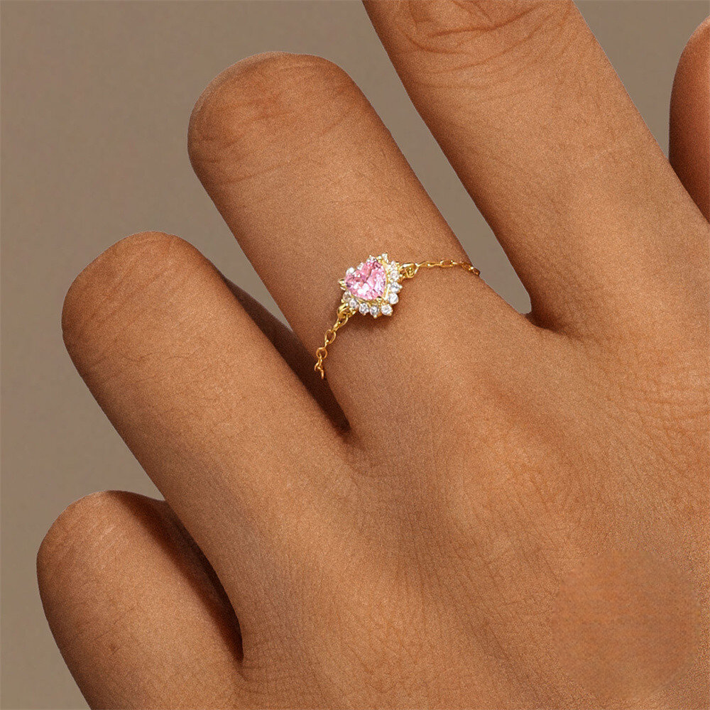 S925 Sterling Silver Unique Minimalist Design Adjustable Chain Ring With Heart Motif
