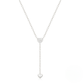 925 Sterling Silver New Y-shaped Double Heart Tassel Pendant Necklace With Crystal Accents