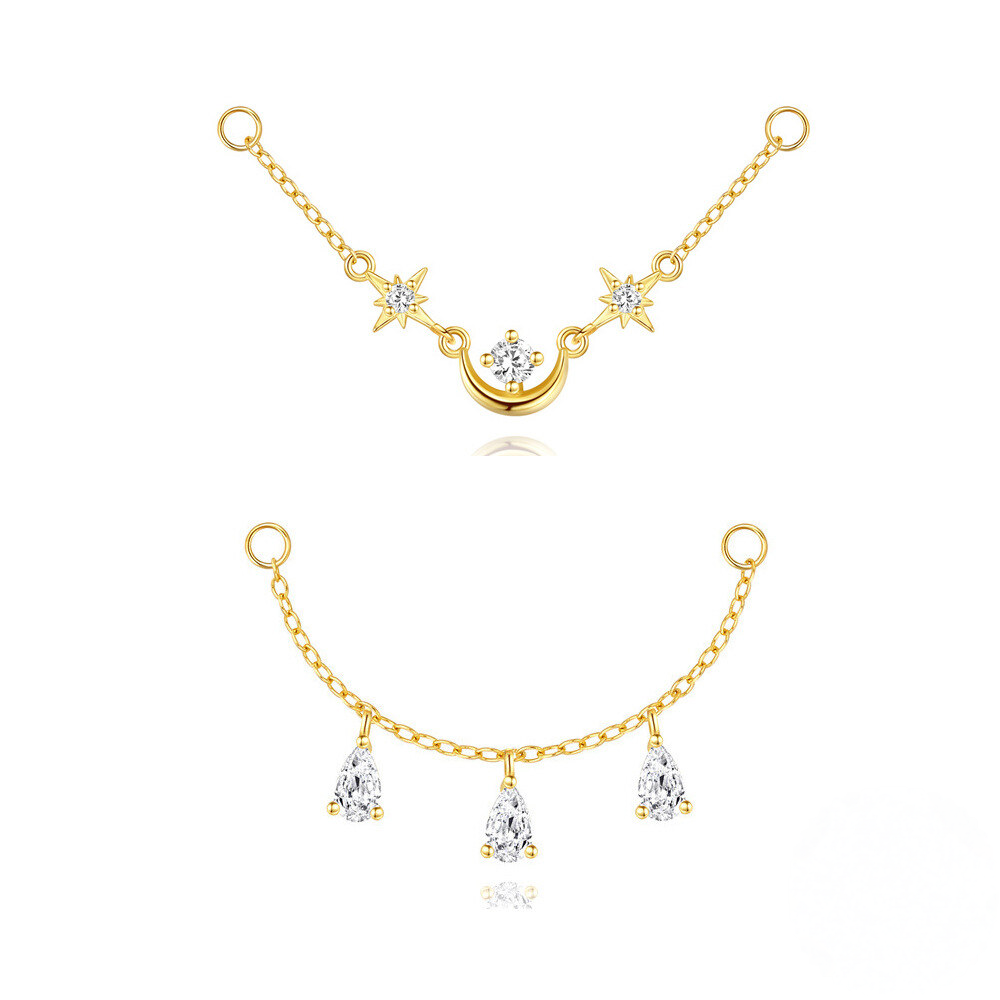 925 Sterling Silver Eight-pointed Star Crescent Teardrop Chain Accessory With Inlaid Zircons A Popular European And American Elegant Style