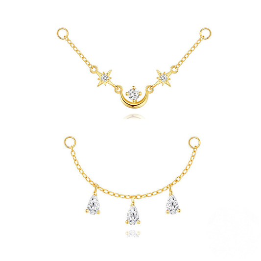 925 Sterling Silver Eight-pointed Star Crescent Teardrop Chain Accessory With Inlaid Zircons A Popular European And American Elegant Style