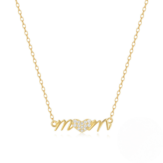 S925 Sterling Silver Heart-shaped Mama Pendant Choker Necklace With Crystal Accents