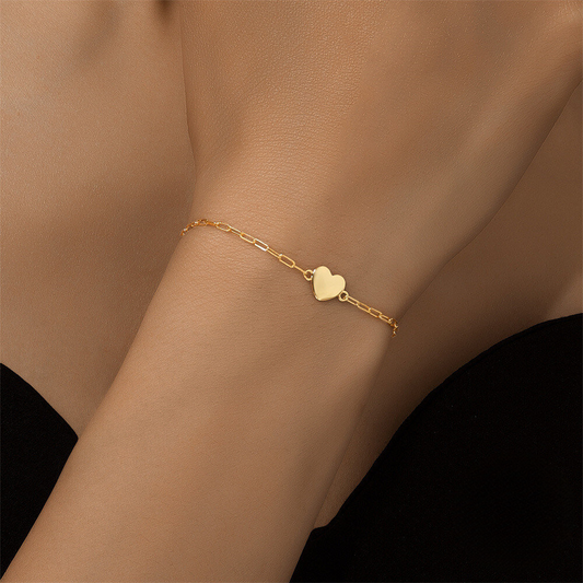 925 Sterling Silver Polished Heart Paperclip Chain Bracelet Korean Style Minimalist Versatile Elegant