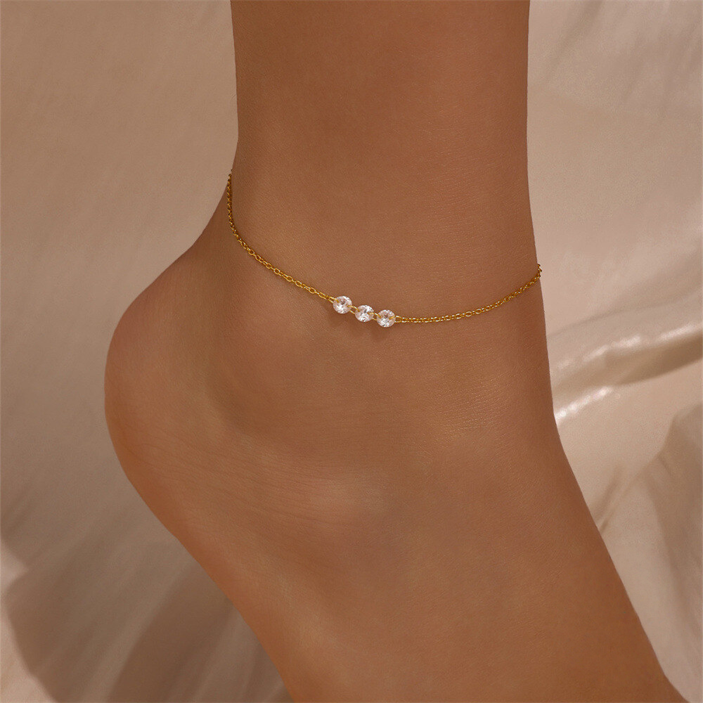 S925 Sterling Silver Zircon-studded Summer Versatile Ankle Chain Korean Style Minimalist Luxury Unique Niche Design