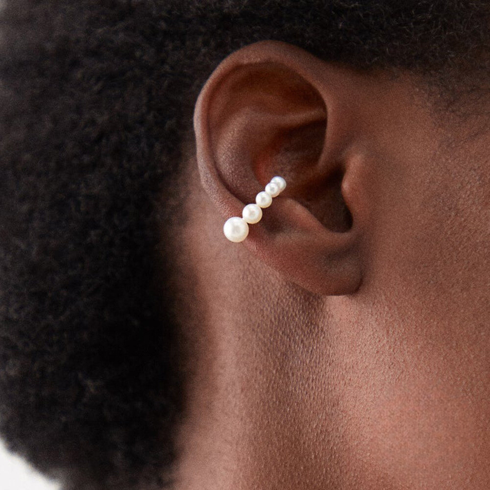 925 Sterling Silver Small And Large Pearl Hoop Ear Cuffs Korean Style Minimalist Earrings For Non-pierced Ears