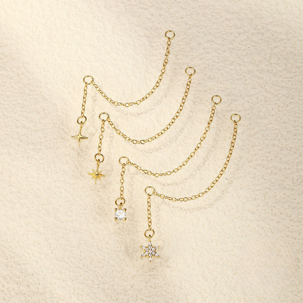 S925 Sterling Silver Long Chain Earrings With Star-shaped Zircon Accents