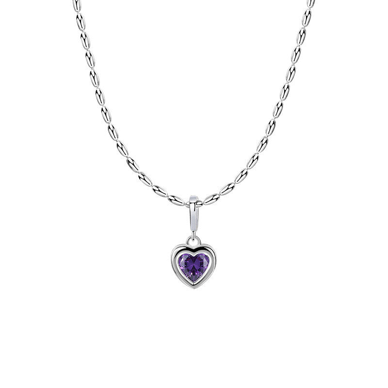 925 Sterling Silver Women's Zodiac Birthstone Heart Necklace Ins Style Versatile Diy Pendant Ready Stock Wholesale