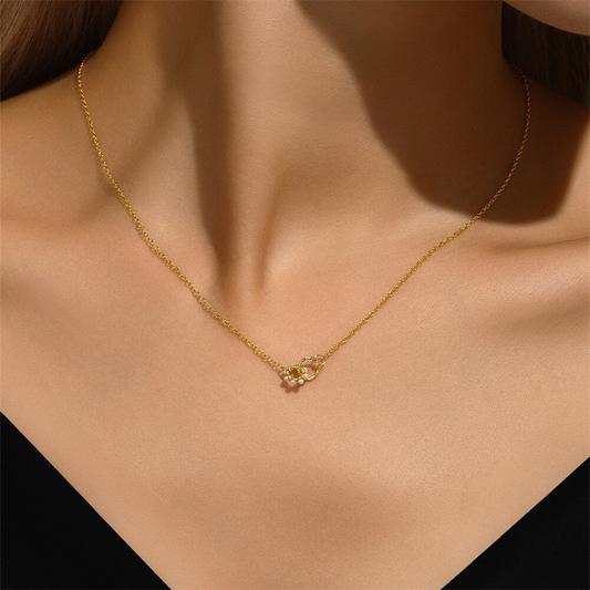 925 Sterling Silver New Round Pearl Interlocking Fashion Necklace For Women A Hot-selling Cross-border Luxury Collarbone Chain