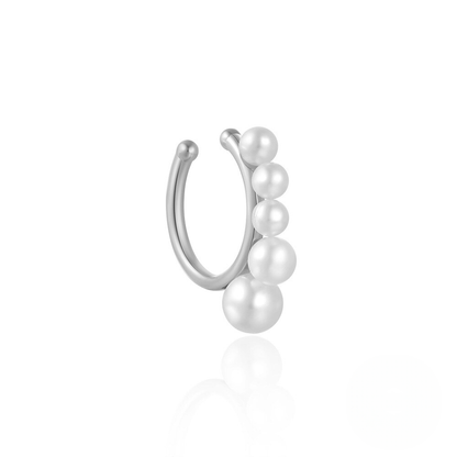 925 Sterling Silver Small And Large Pearl Hoop Ear Cuffs Korean Style Minimalist Earrings For Non-pierced Ears