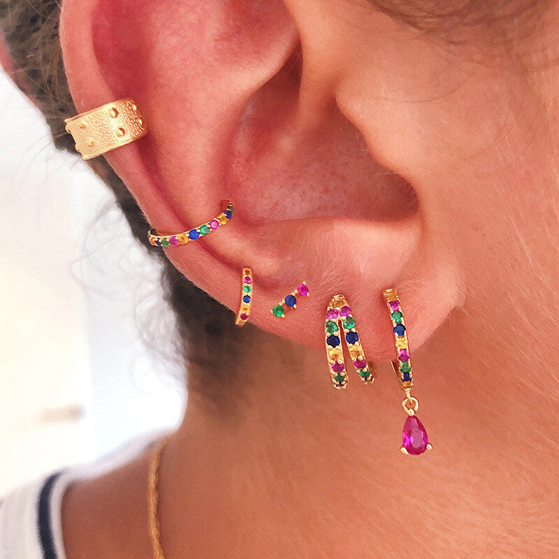 Brass Luxury High-end Crystal-embellished Colored Teardrop Ear Cuffs