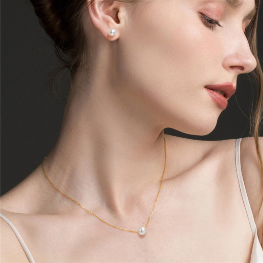925 Sterling Silver New Pearl Earring And Necklace Set Clavicle Chain Korean Style