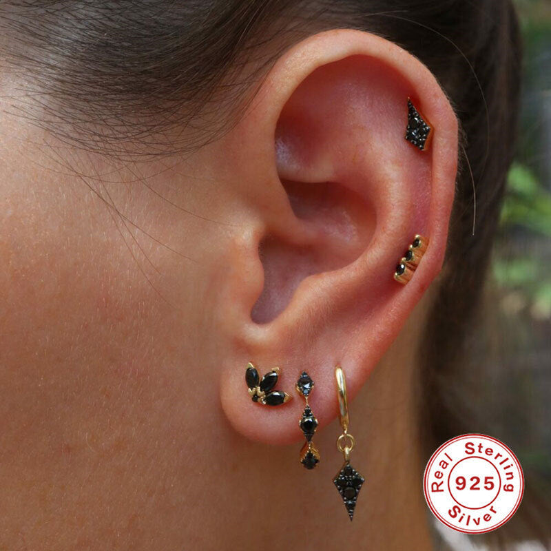 S925 Sterling Silver Geometric Prismatic Turquoise Zircon Flower Embrace Earrings With Pearl Accents