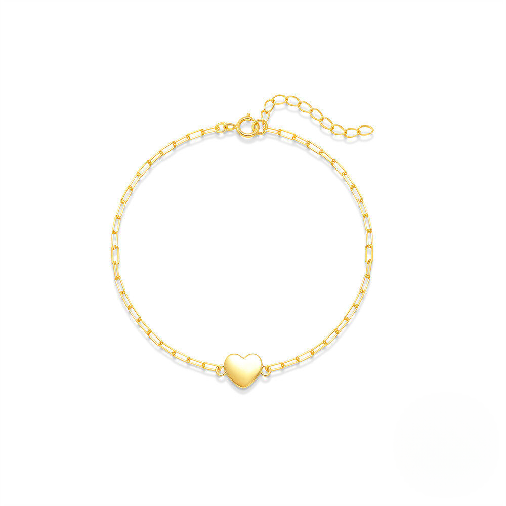 925 Sterling Silver Polished Heart Paperclip Chain Bracelet Korean Style Minimalist Versatile Elegant